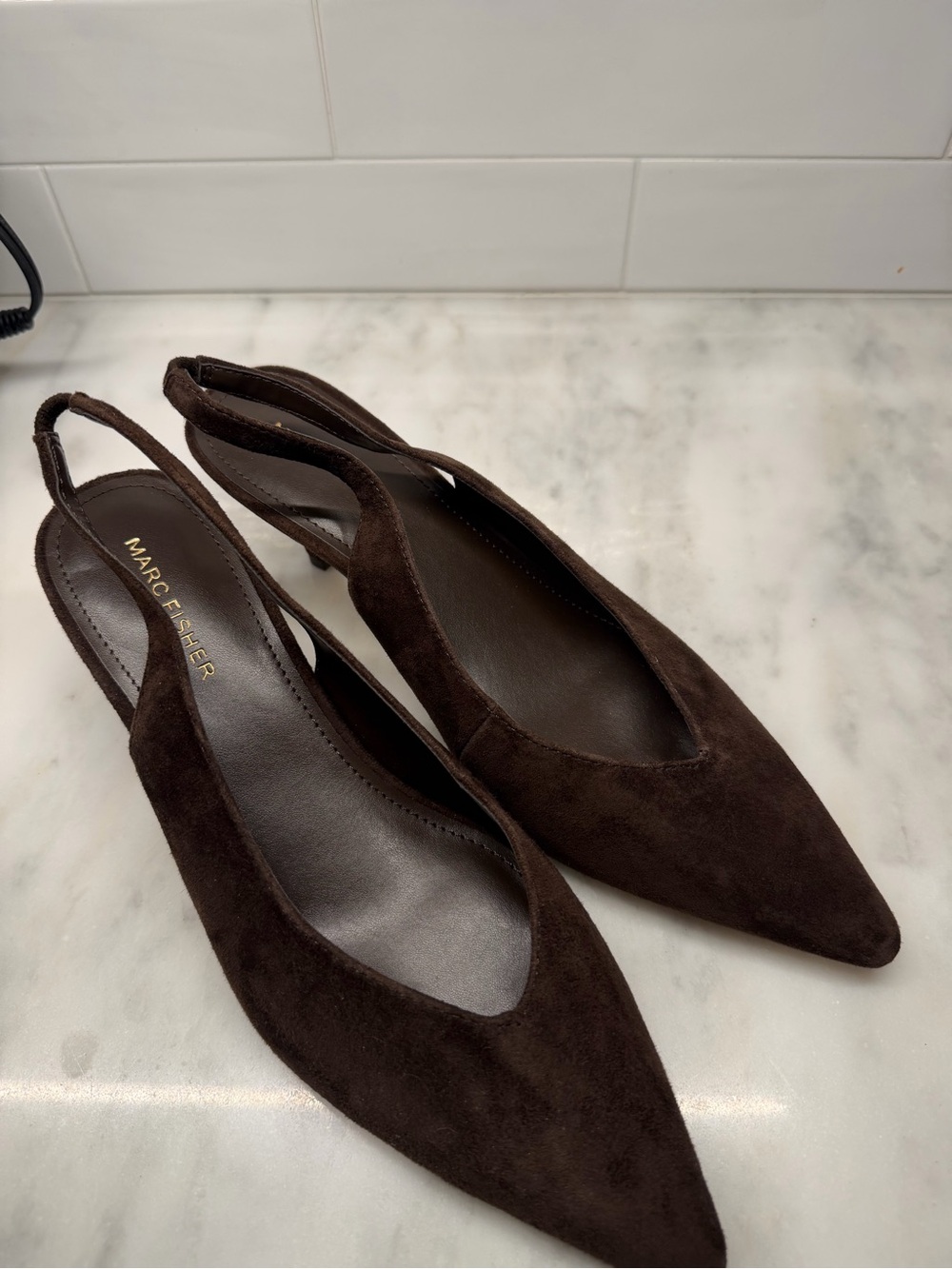 Marc Fisher Brown Suede Pointed Slingback Heels